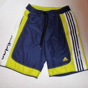 Adidas bathing suit blue & lime green Large 100% polyester